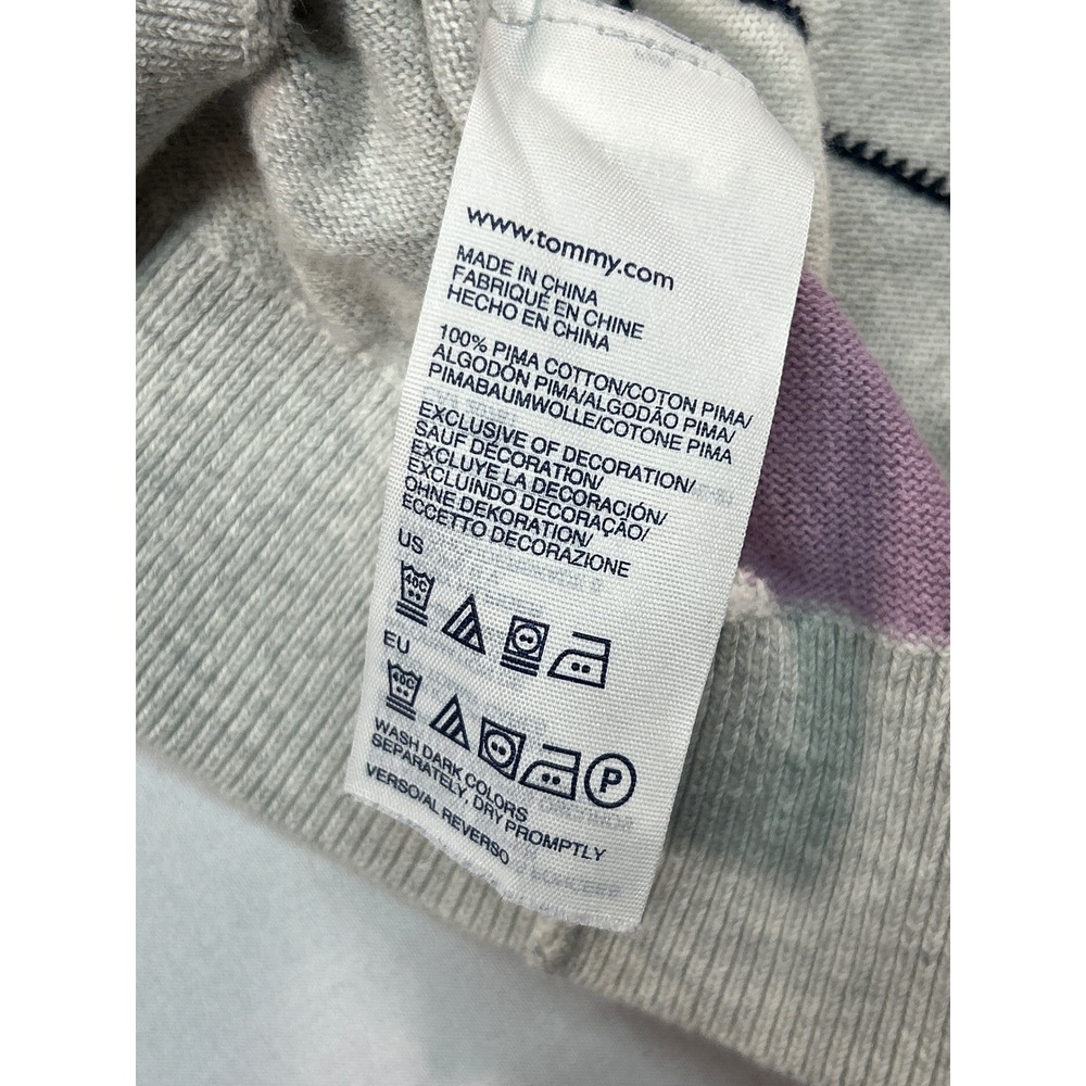 Tommy Hilfiger Mens Large Grey Purple Argyle V-Neck 100% Pima Cotton Sweater - Picture 7 of 7